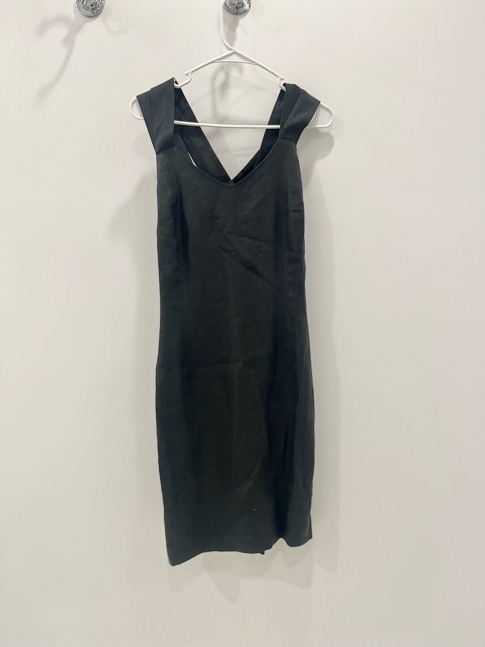 100% Linen Michael Kors Black Sleeveless V-Neck Midi Dress Little Black Dress